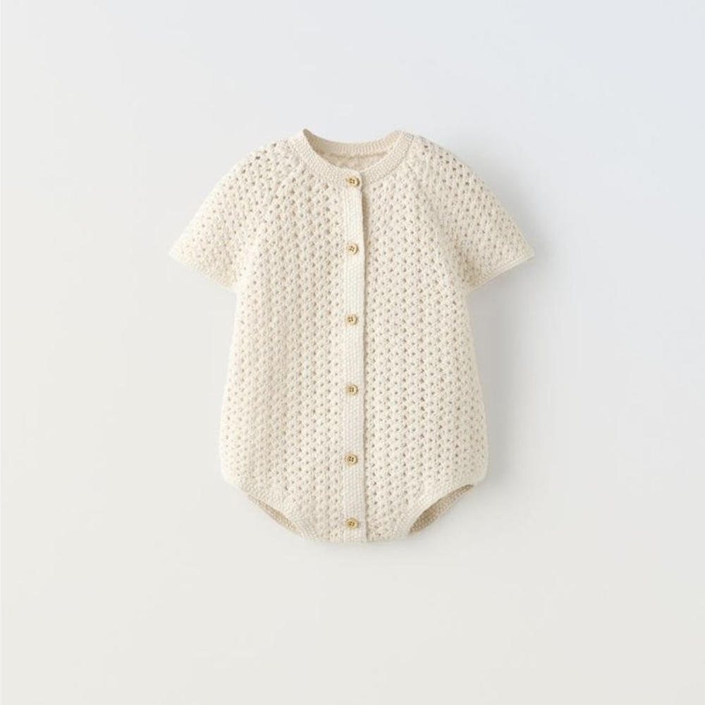 ZARA Crochet Knit Ivory Romper